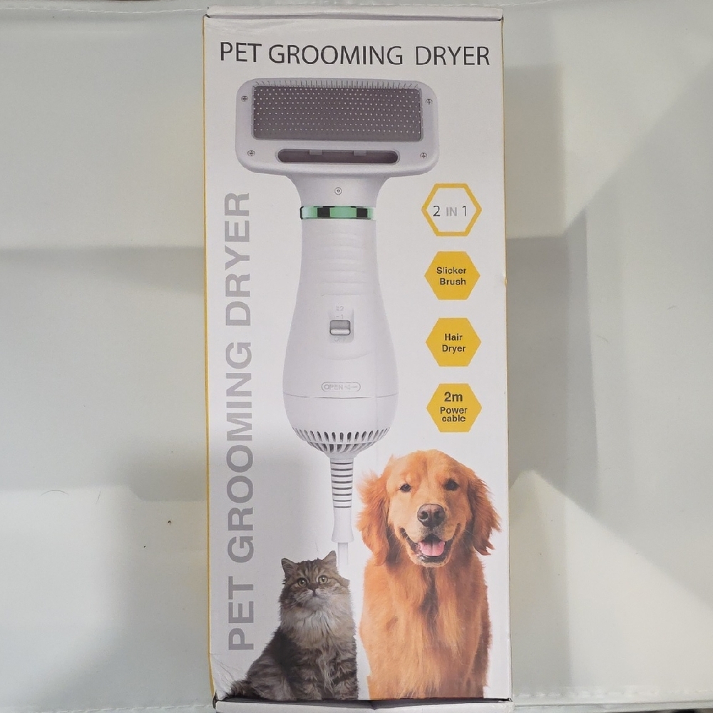 White Pet Grooming Dryer with Slicker Brush